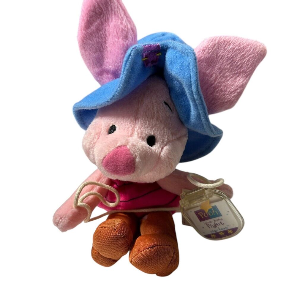 Vtg Disney Winnie The Pooh-LASSO ROPING PIGLET-Mattel Star Bean Soft‎ Toy w/Tags